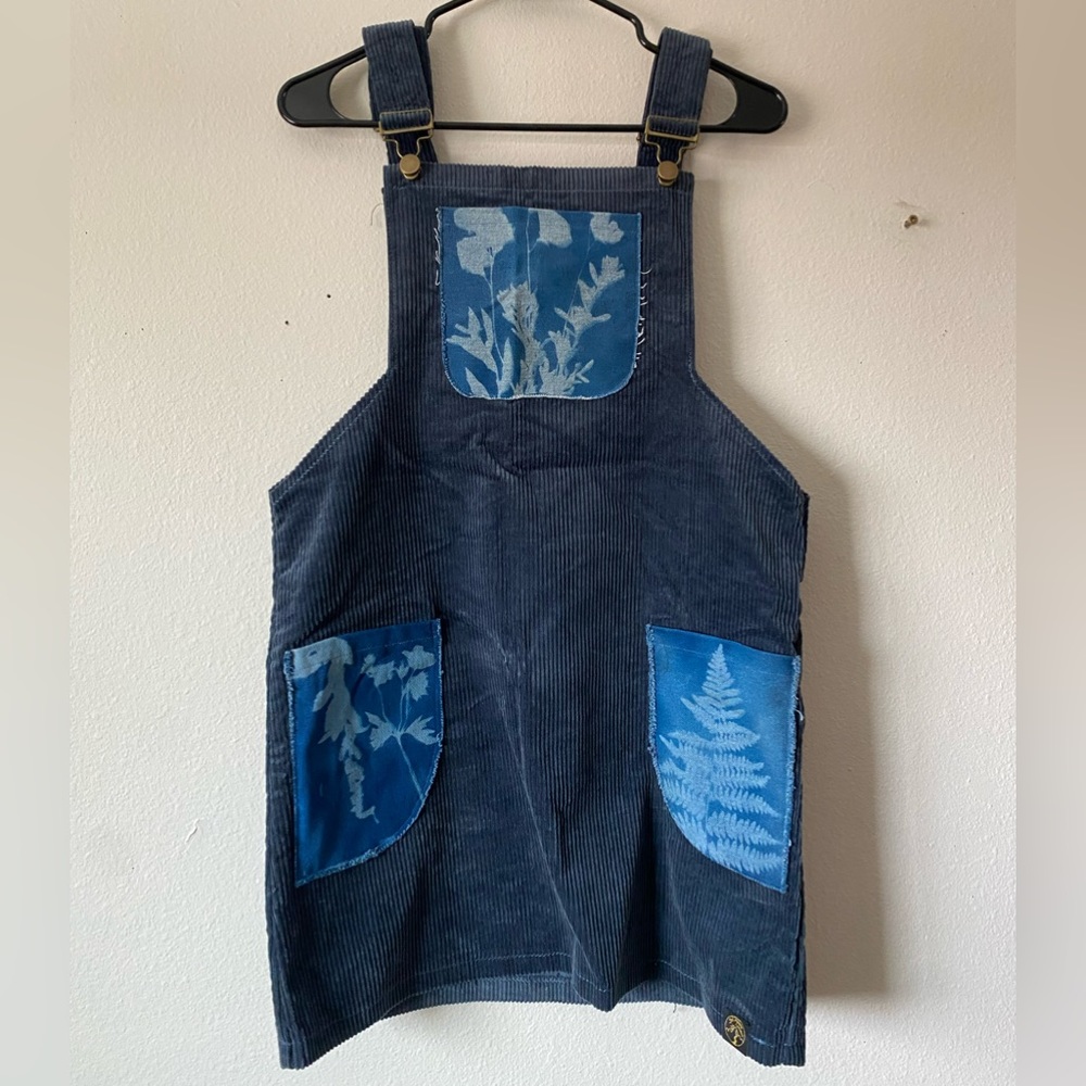 Cyanotype Printed Corduroy Overall Dress